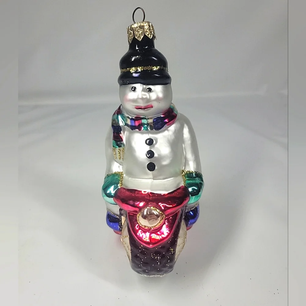 Christopher Radko Glass Blown Snowman Ornament On‎ Motorcycle